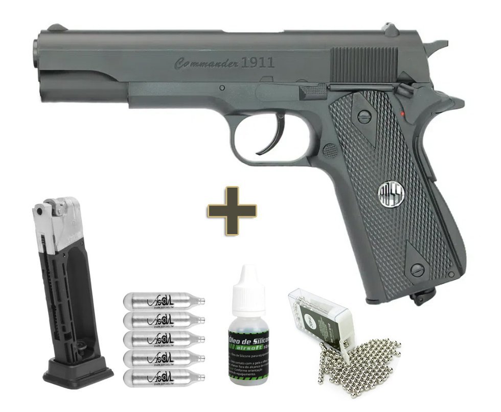 Pistola De Pressão Commander 1911 W125b Co2 Cal 4,5mm Win Gun Rossi + Magazine Extra + BBS + Co2 + Óleo