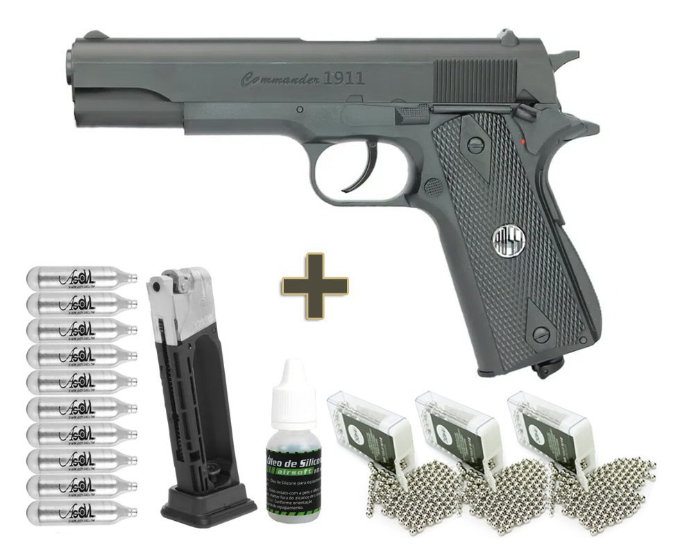 Pistola De Pressão Commander 1911 W125b Co2 Cal 4,5 Win Gun Rossi + Magazine Extra + BBS + Co2 + Óleo