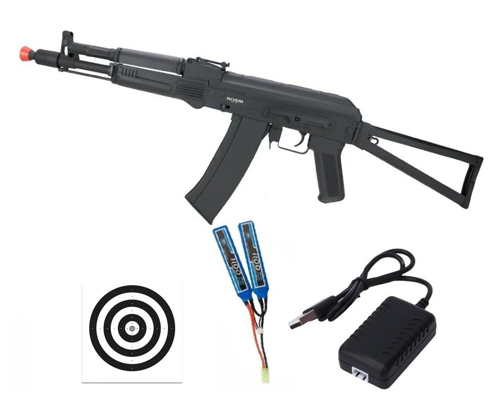 Rifle de Airsoft Neptune AK105S mosfet Full Metal 6mm - Rossi + Bateria + Carregador