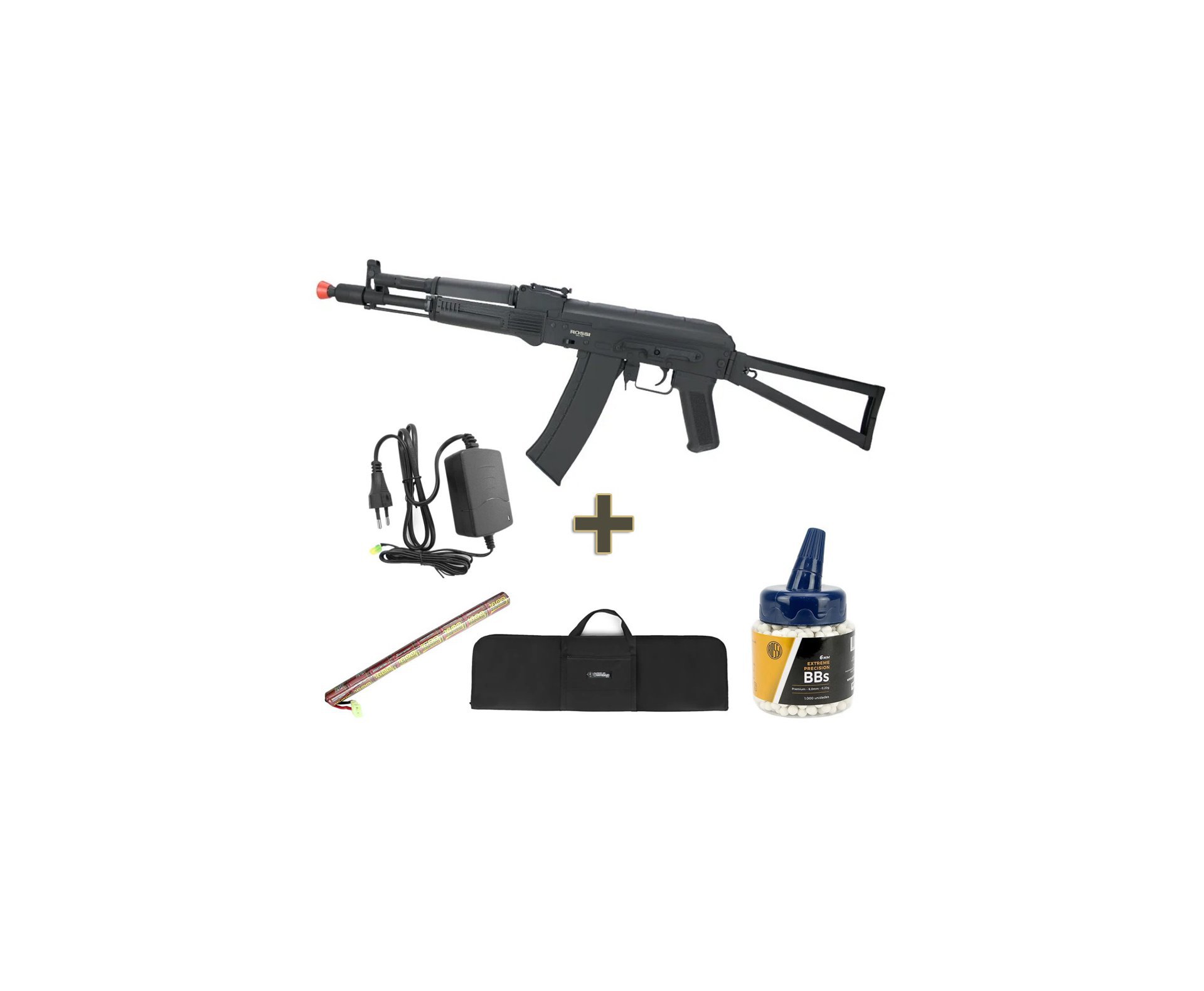Rifle de Airsoft Neptune AK105S mosfet Full Metal 6mm - Rossi + Bateria + Carregador + Capa + BBS