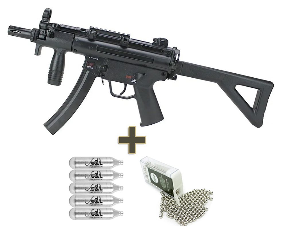 Rifle de Pressão CO2 HK MP5 K-PDW Blowback 4.5 + Co2 + BBS