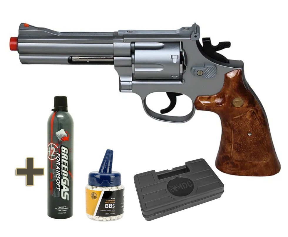 Revólver de Airsoft Green Gas GBB M586 4” UG134S Silver 6mm - UHC + GBB + BBS + Case