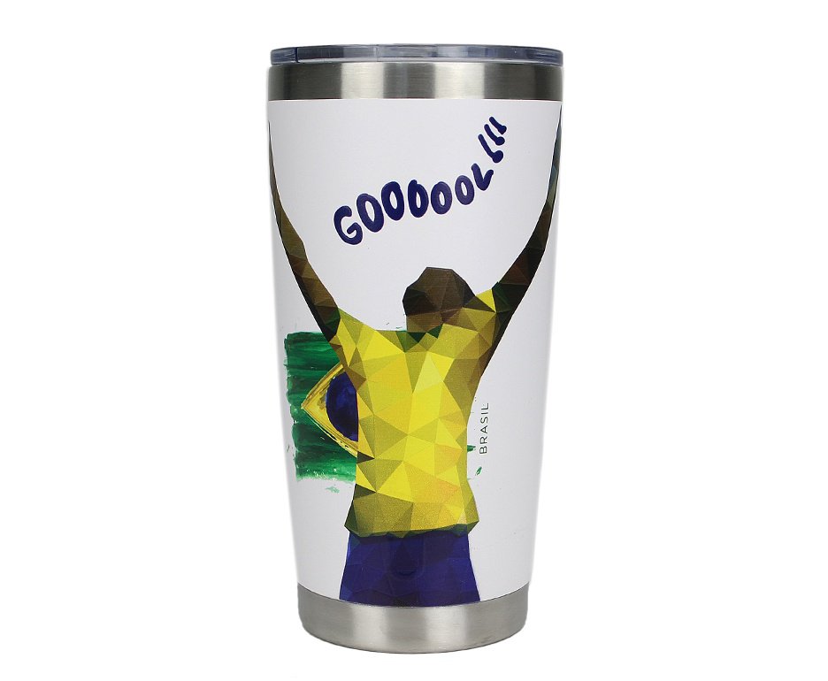 Copo Térmico Para Cerveja Gluck Lucky Future Brasil Gooool 591ml Inox bra.10
