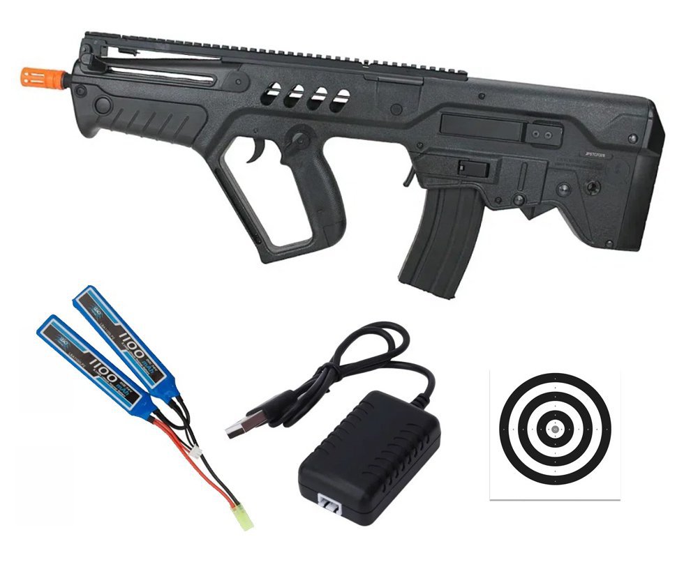 Rifle de Airsoft AEG Tavor IWI TAR-21 Flat Top T21 Black 6mm - S&T + Bateria + Carregador