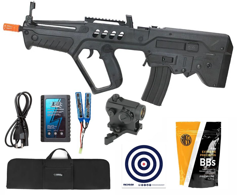 Rifle de Airsoft AEG Tavor IWI TAR-21 Explorer T21 Black 6mm - S&T + Bateria + Carregador + Capa + BBS + Alvos + Red Dot