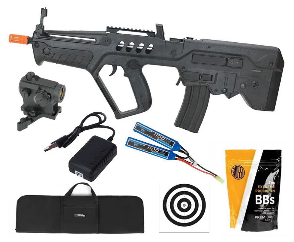 Rifle de Airsoft AEG Tavor IWI TAR-21 Explorer T21 Black 6mm - S&T + Bateria + Carregador + Capa + BBS + Alvos + Red Dot