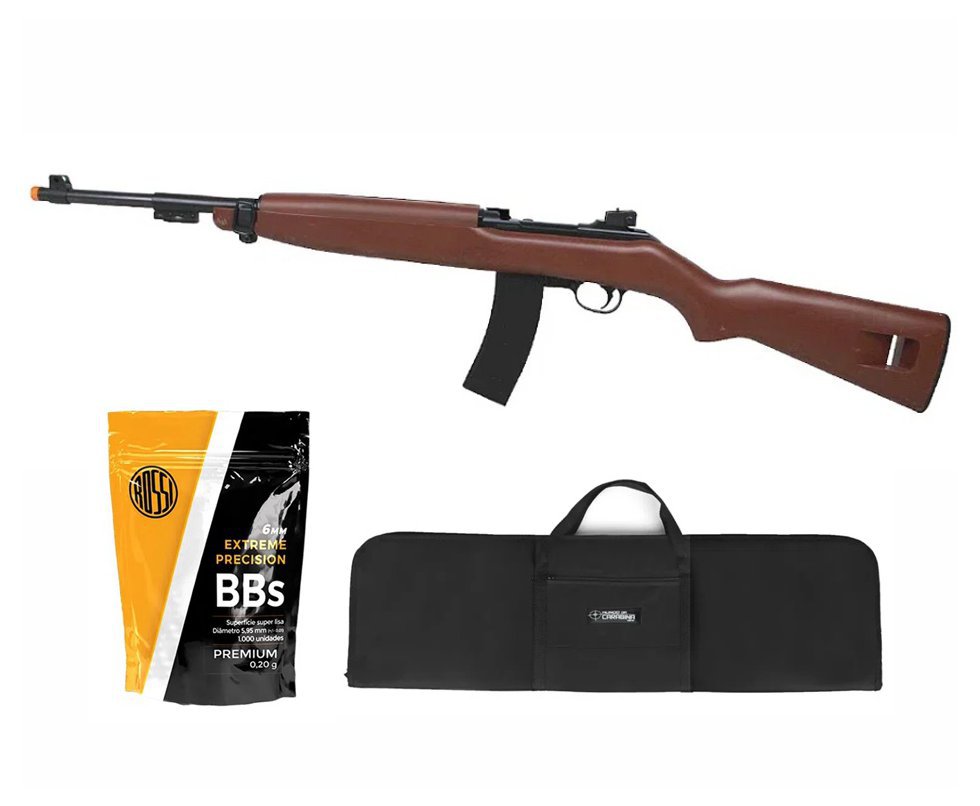 Rifle de Airsoft Spring AGM M1 Carbine Wood 6mm - AGM + Capa + BBS