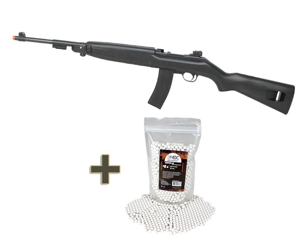 Rifle de Airsoft Spring AGM M1 Carbine Black 6mm - AGM + 01 Pacote de BBs