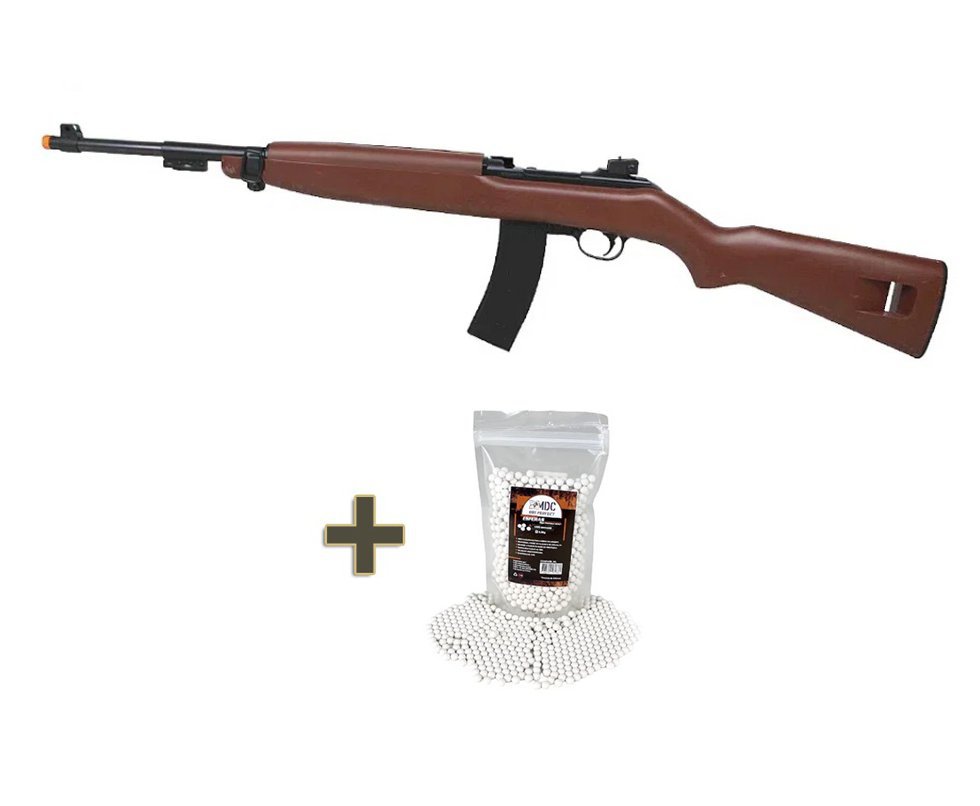 Rifle de Airsoft Spring AGM M1 Carbine Wood 6mm - AGM + 01 Pacote de BBs