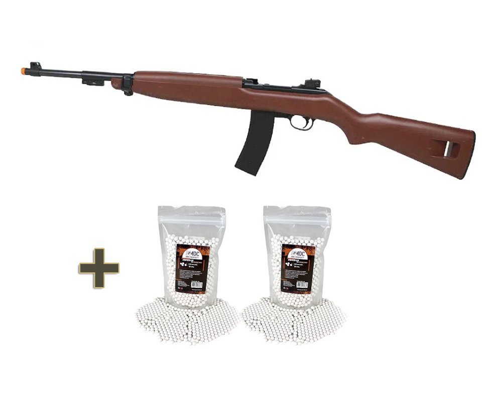 Rifle de Airsoft Spring AGM M1 Carbine Wood 6mm - AGM + 02 Pacotes de BBs