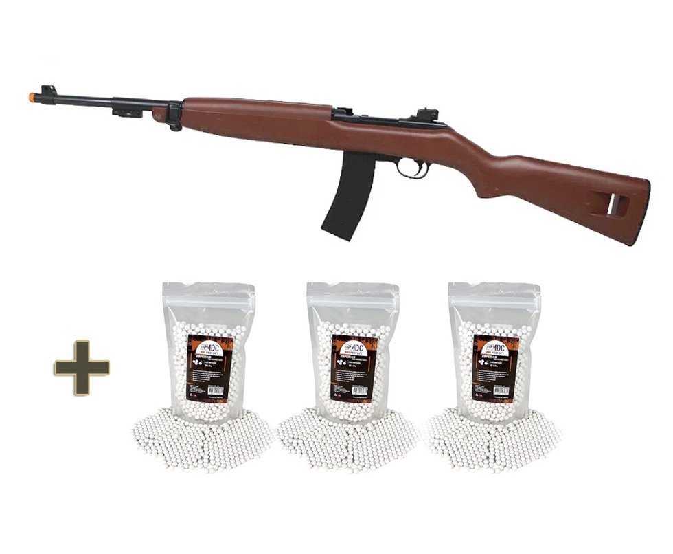Rifle de Airsoft Spring AGM M1 Carbine Wood 6mm - AGM + 03 Pacotes de BBs