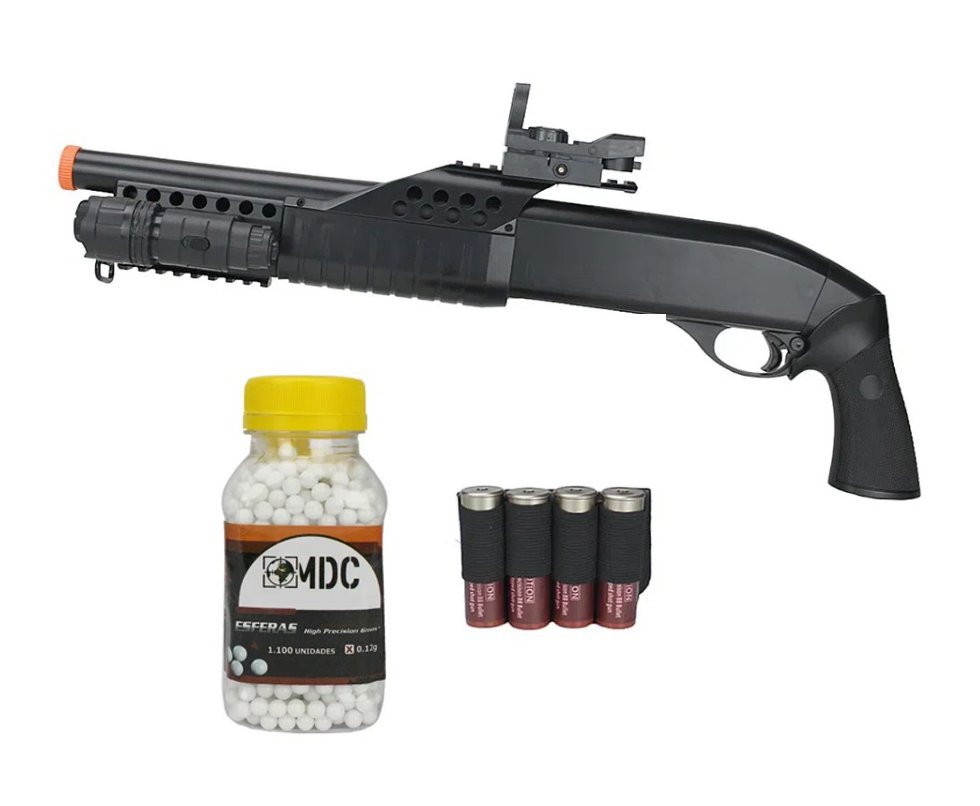 Shotgun de Airsoft Pistol Grip Pump Action M180 B2 Spring 6mm - AGM + 01 Pacote de BBs