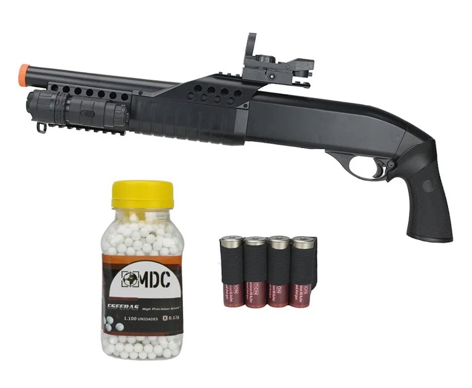 Shotgun de Airsoft Pistol Grip Pump Action M180 B2 Spring 6mm - AGM + 02 Pacote de BBs
