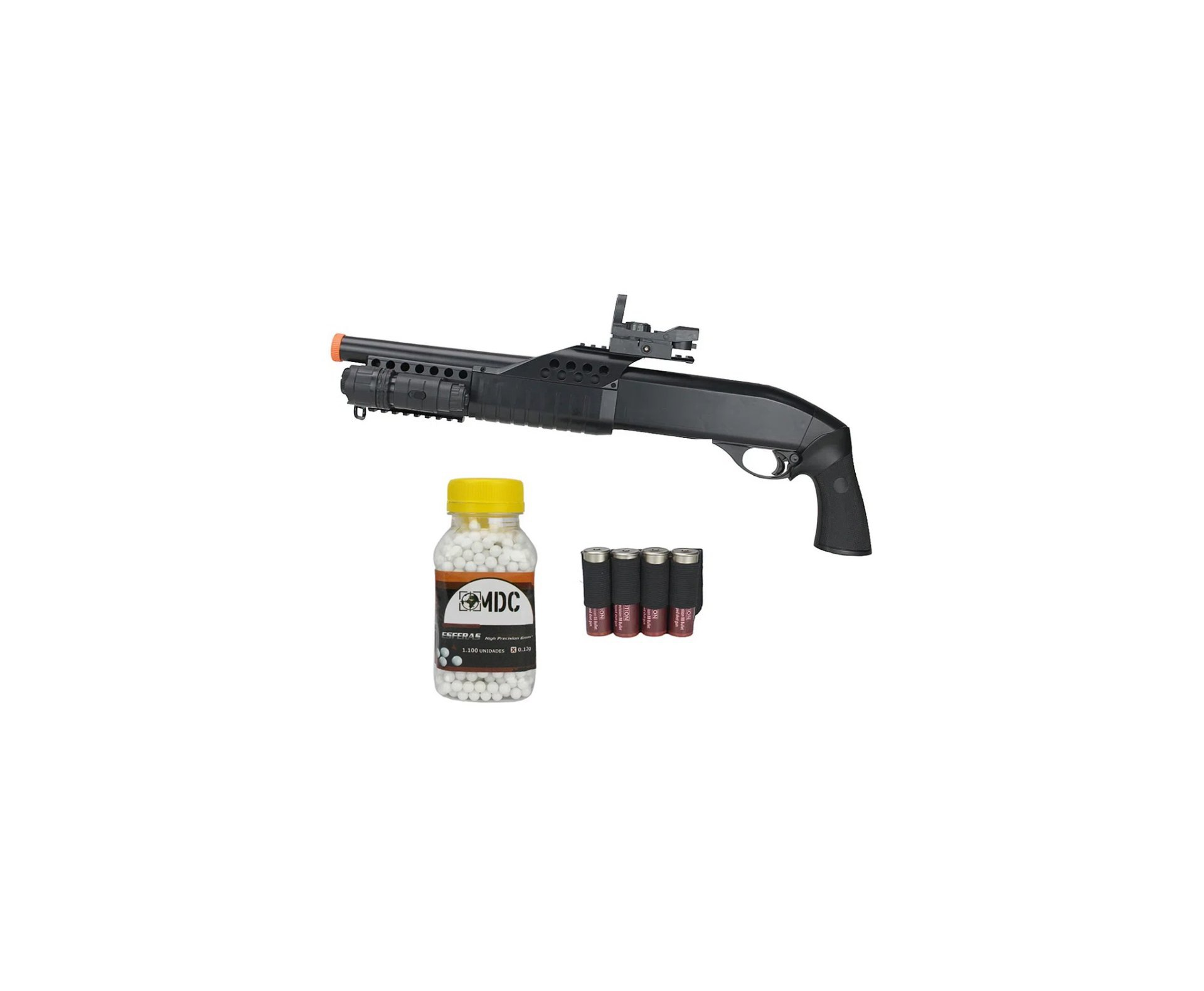 Shotgun de Airsoft Pistol Grip Pump Action M180 B2 Spring 6mm - AGM + 02 Pacote de BBs