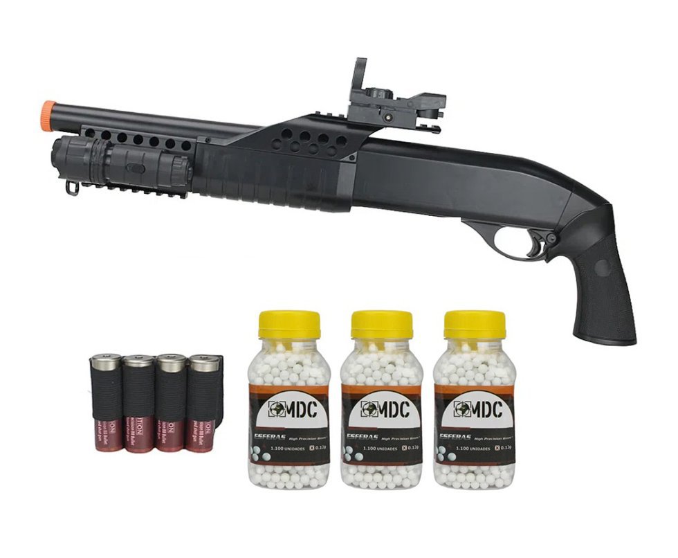 Shotgun de Airsoft Pistol Grip Pump Action M180 B2 Spring 6mm - AGM + 03 Pacote de BBs