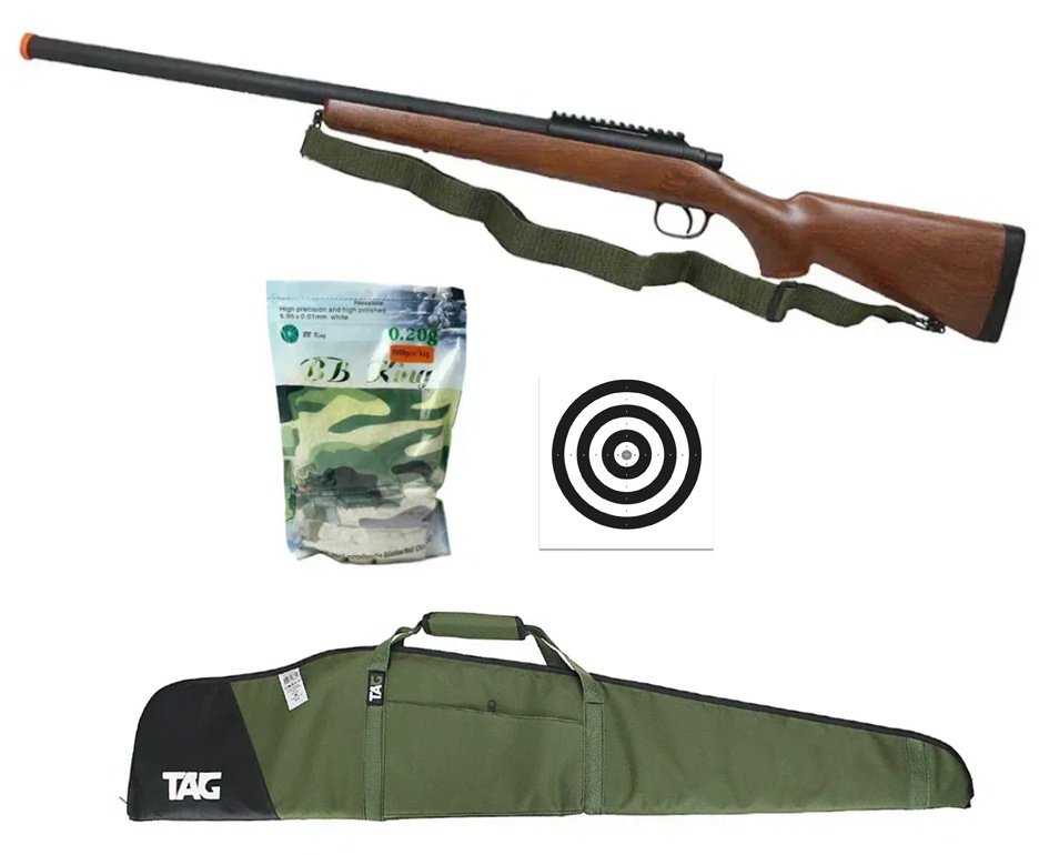 Rifle de Airsoft Sniper Remington M700 Wood VSR10 Spring - AGM + BBS + Capa