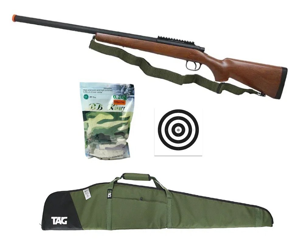 Rifle de Airsoft Sniper Remington M700 Wood VSR10 Spring - AGM + BBS + Capa