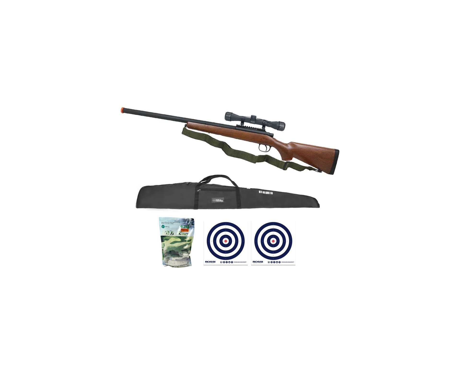 Rifle de Airsoft Sniper Remington M700 Wood VSR10 Spring - AGM + BBS + Capa + Luneta 4x32 + Alvos