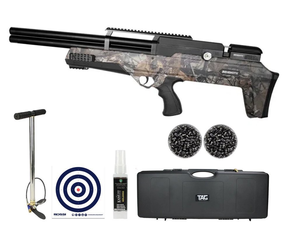 Carabina de Pressão PCP Behemoth PS-R2-SF 5,5mm Camuflada - Nova Vista + Case + Bomba + Chumbinho + Alvos + Kamuff