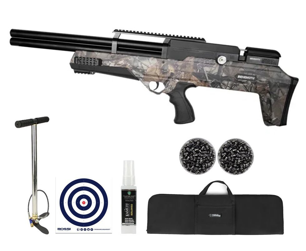 Carabina de Pressão PCP Behemoth PS-R2-SF 5,5mm Camuflada - Nova Vista + Capa + Bomba + Chumbinho + Alvos + Kamuff