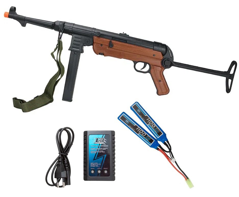 Rifle Sub Metralhadora de Airsoft AEG MP40 Full Metal Wood - AGM + Bateria + Carregador