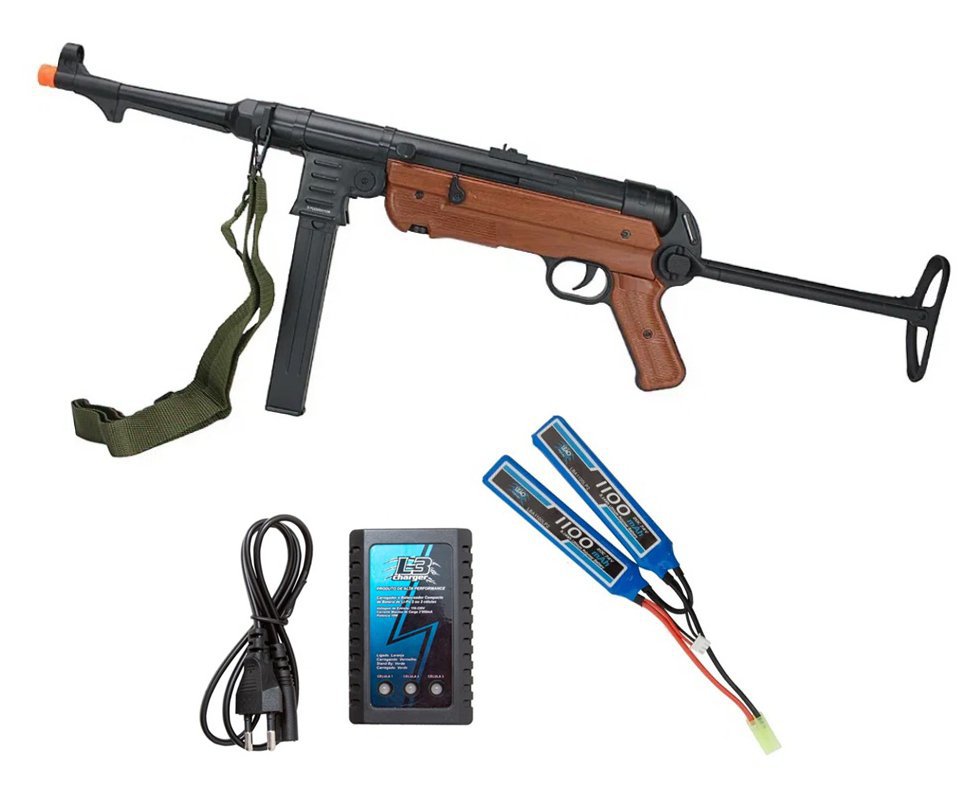 Rifle Sub Metralhadora de Airsoft AEG MP40 Full Metal Wood - AGM + Bateria + Carregador