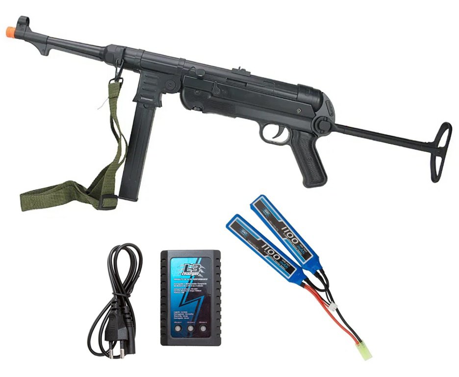 Rifle Sub Metralhadora de Airsoft AEG MP40 Full Metal Black - AGM + Bateria + Carregador