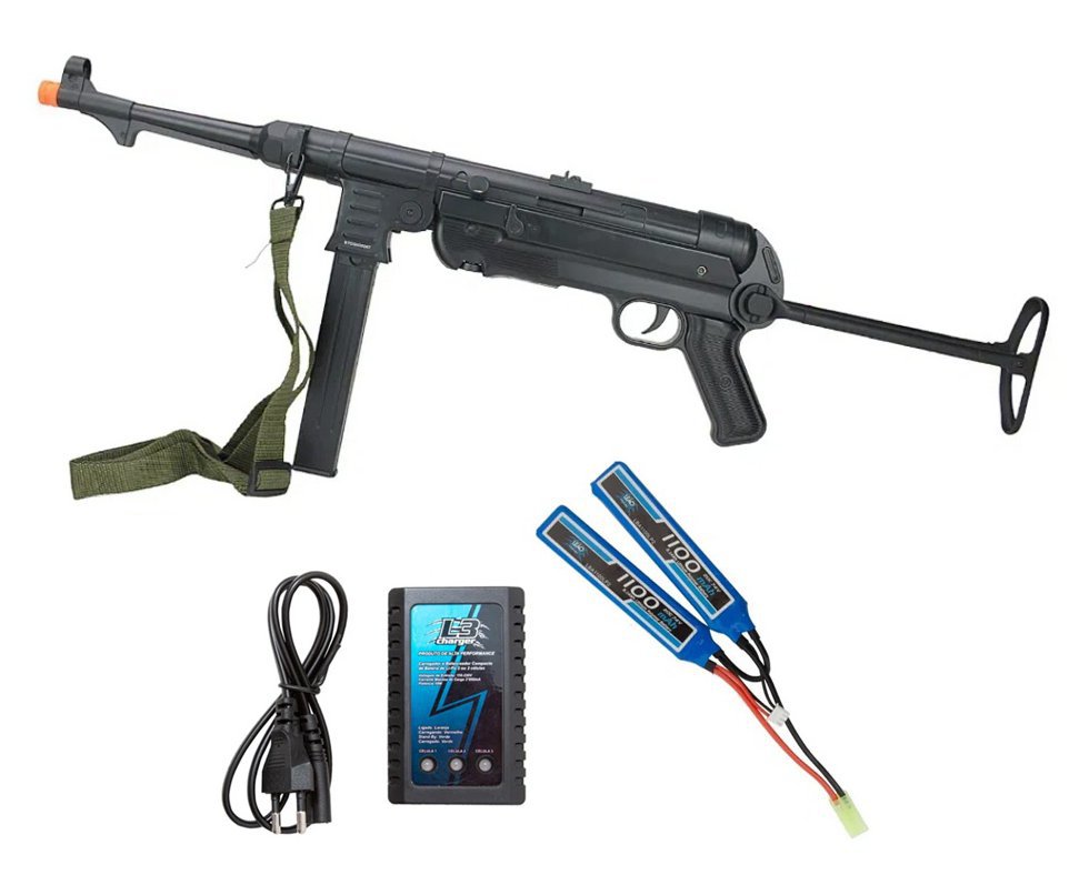 Rifle Sub Metralhadora de Airsoft AEG MP40 Full Metal Black - AGM + Bateria + Carregador