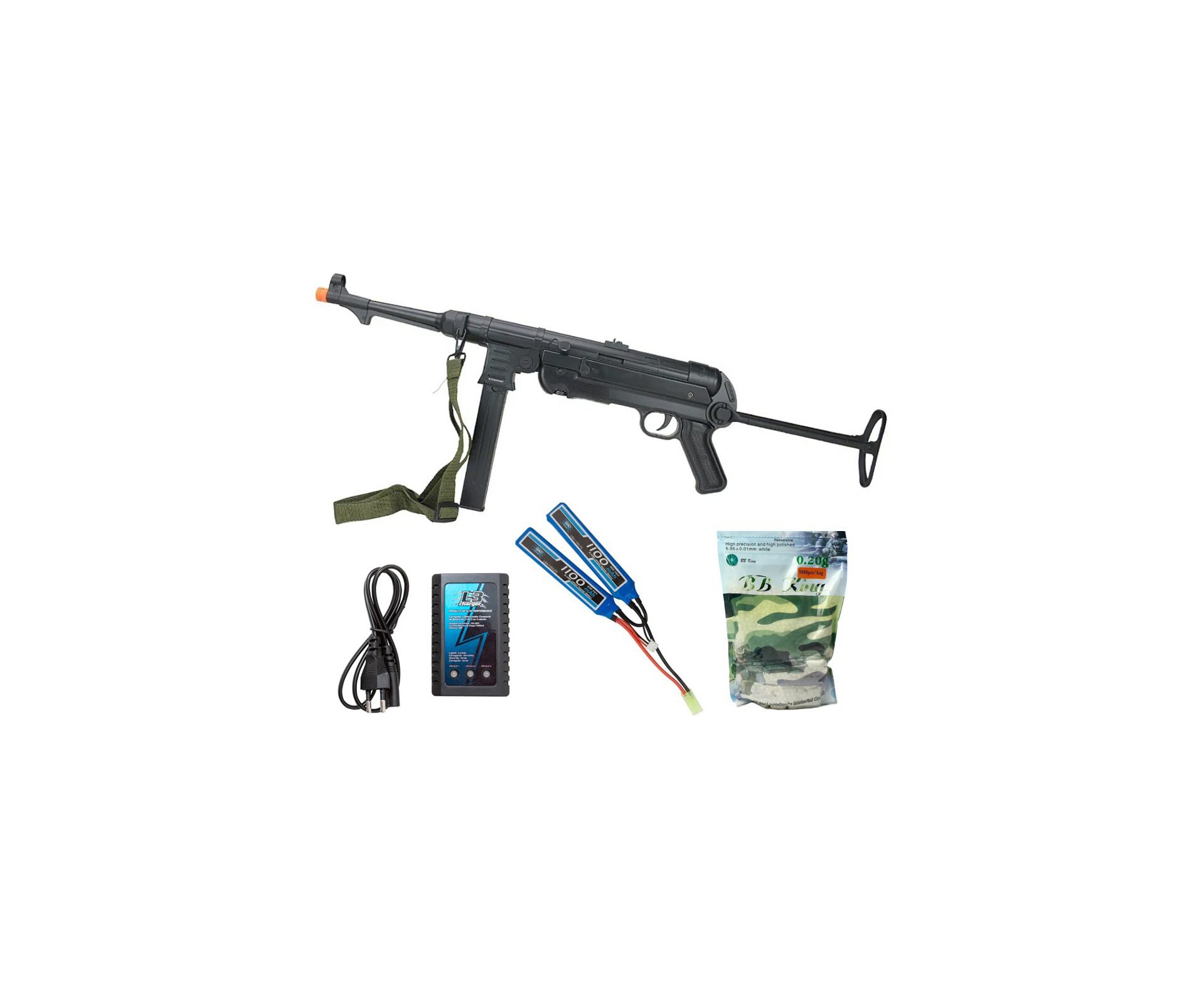Rifle Sub Metralhadora de Airsoft AEG MP40 Full Metal Black - AGM + Bateria + Carregador + BBS + Capa