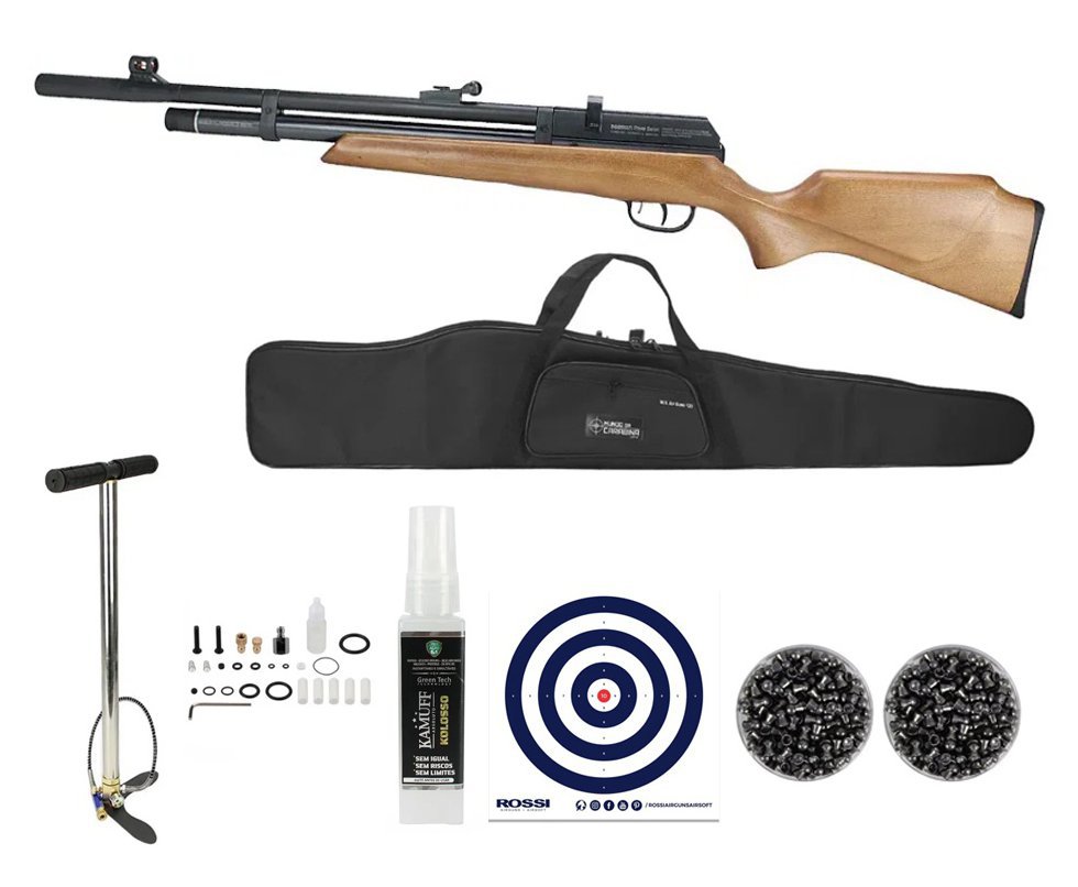 Carabina de Pressão PCP Beeman Raider 1331 Madeira 5.5mm - Rossi + Bomba + Capa + Chumbinho + Alvos + Kamuff