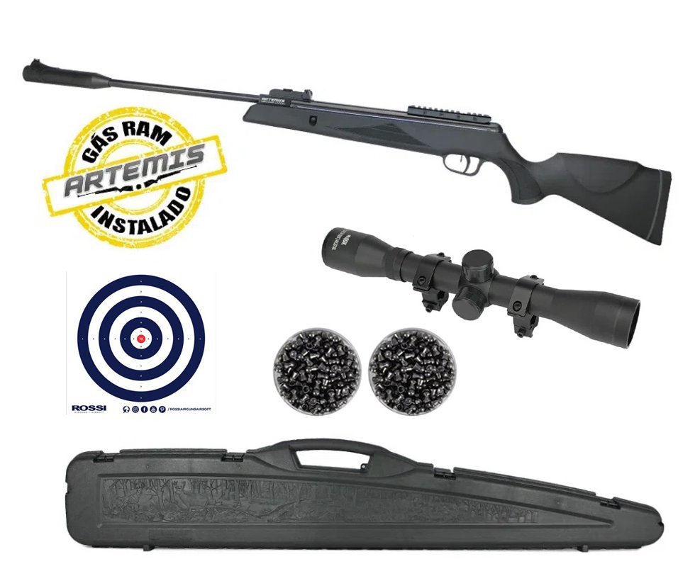 Carabina De Pressão Black Hawk Gas Ram 70kg 5.5mm Artemis + Chumbinho + Luneta 4x32 + Case + Alvos