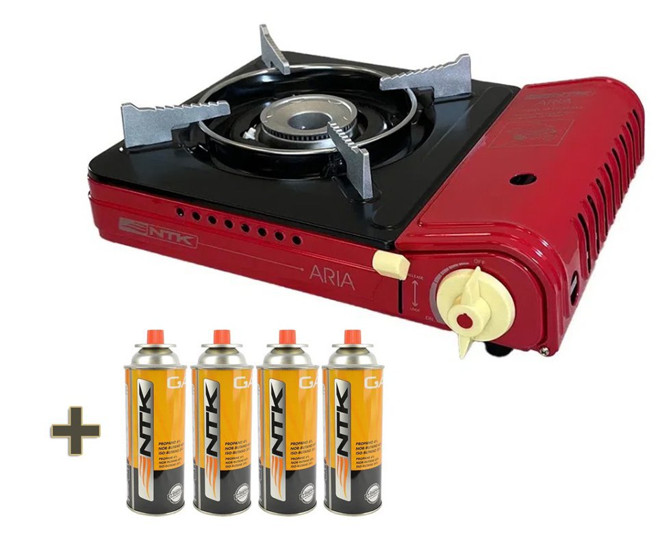 Fogareiro Aria camping, pesca e Cozinha com ignição eletrônica + 4 Refil Gás