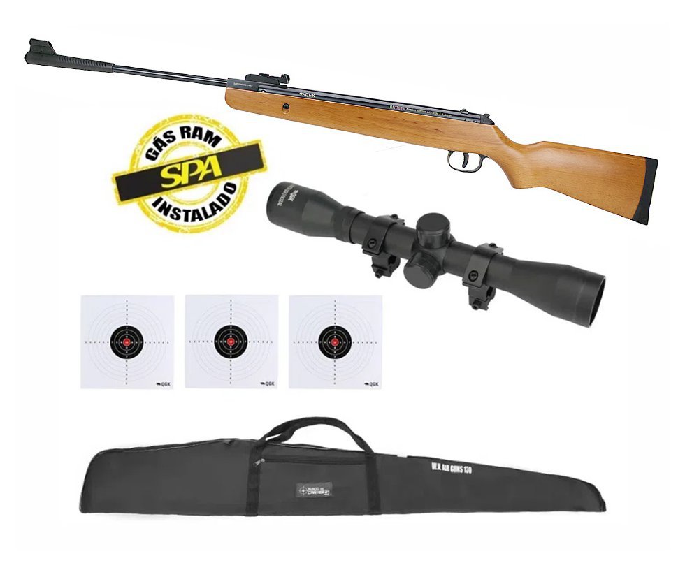 Carabina De Pressão Raptor Ii Gas Ram 70kg Madeira 5,5mm Qgk + Luneta 4x32 + Alvos + Capa