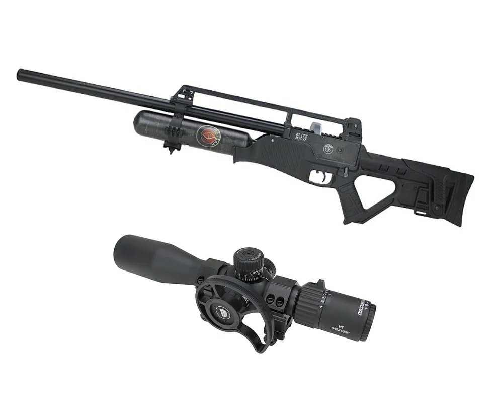 Carabina de Pressão PCP Hatsan Blitz Full Auto 5,5mm - Hatsan + Luneta Discovery HT 4-16X40SF FFP Primeiro Plano Focal - Rossi