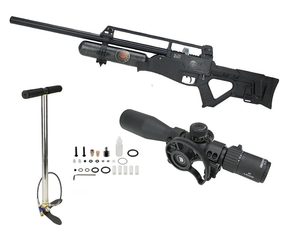 Carabina de Pressão PCP Hatsan Blitz Full Auto 5,5mm - Hatsan + Luneta HT 4-16X40SF FFP + Bomba