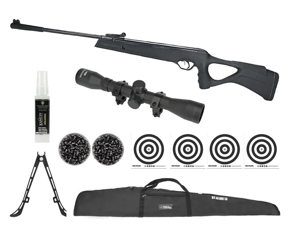Carabina de Pressão Artemis GR800S Blade Gás Ram 60kg 5.5 + Luneta 4x32 + Capa + Chumbos + Alvos + Kamuff + Bipé