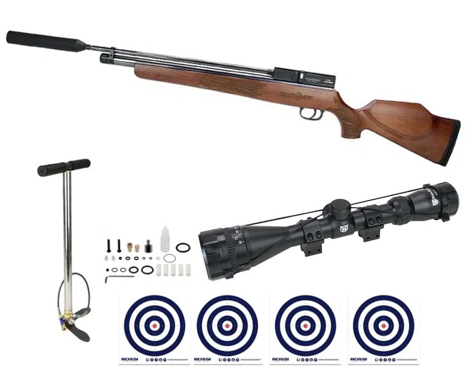 Carabina de Pressão PCP Brocock Concept S6 5,5mm + Luneta 3-9x40 + Bomba PCP + Alvos