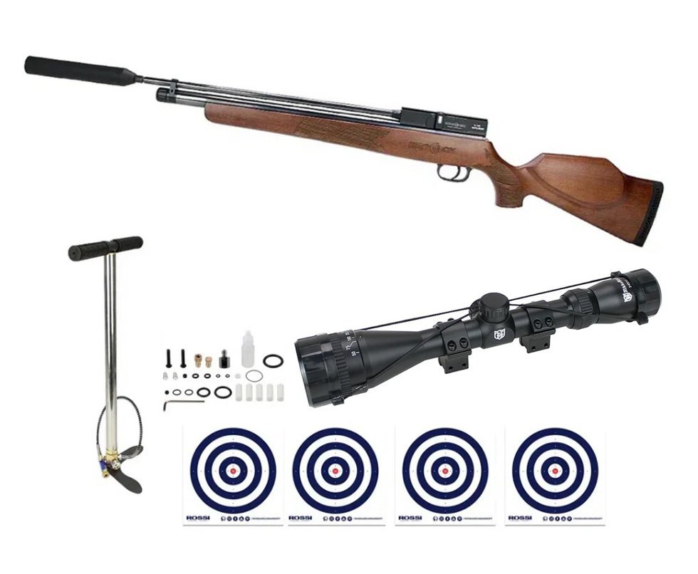 Carabina de Pressão PCP Brocock Concept S6 5,5mm + Luneta 3-9x40 + Bomba PCP + Alvos