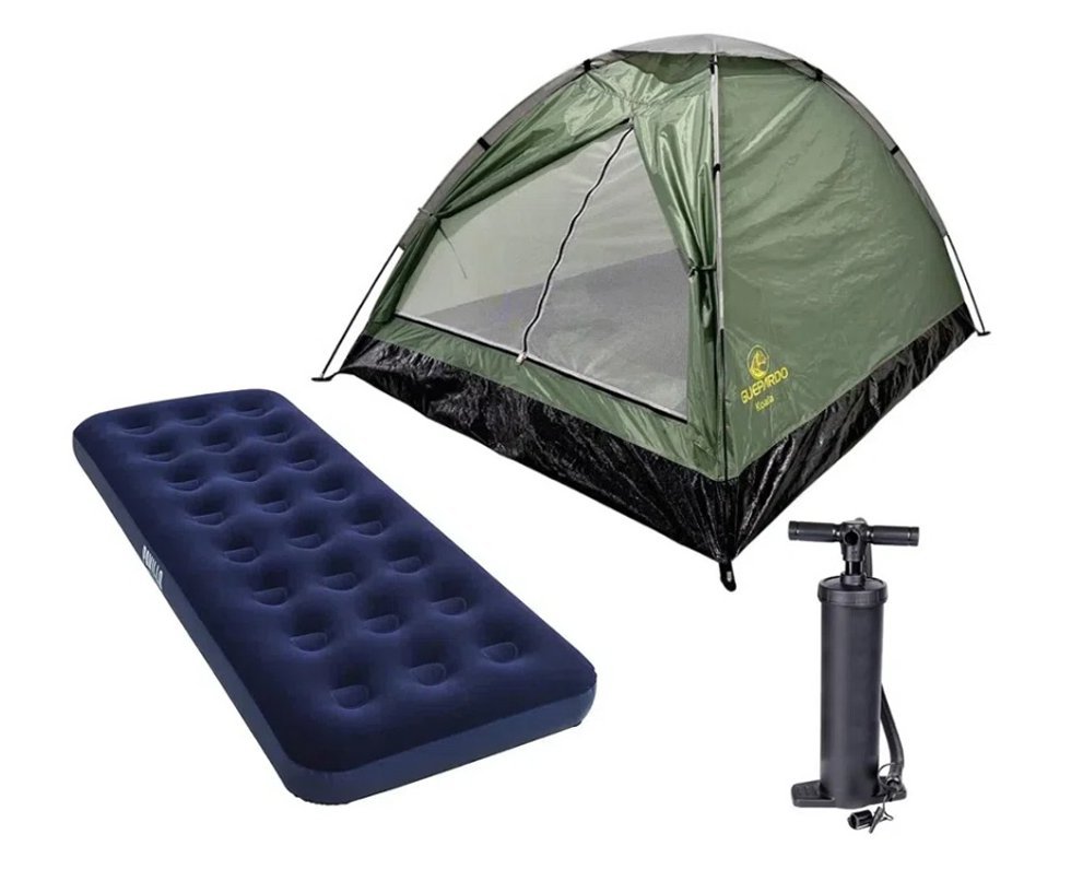 Barraca acampamento Iglu 2 Pessoas  Koala - Guepardo + Colchão Inflável Solteiro + Fole/inflador Dupla Ação Manual