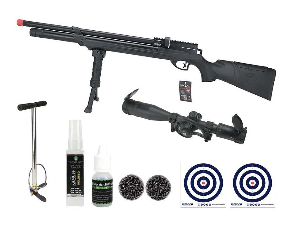 Carabina de Pressão PCP NKS Archero S 5,5mm - Niksan Defense + Bomba + Chumbos + Luneta + Alvos  + Óleo + Kamuff