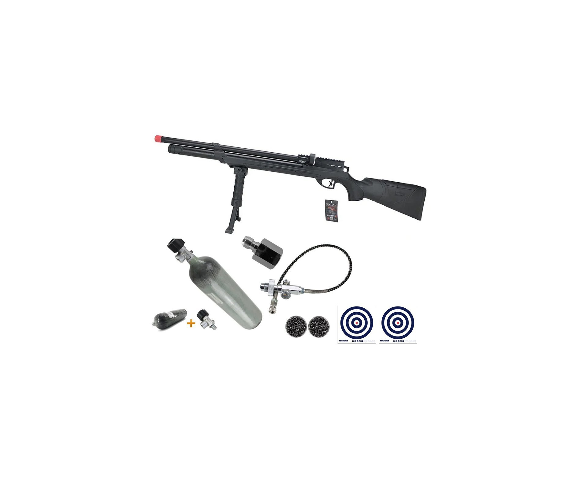 Carabina de Pressão PCP NKS Archero S 5,5mm - Niksan Defense + Scuba 3L 300bar + 2 Caixas de Chumbo + Alvos