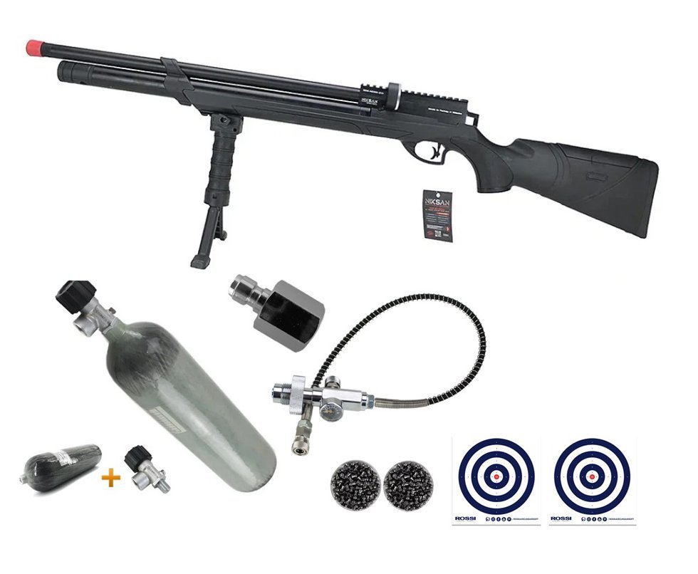 Carabina de Pressão PCP NKS Archero S 5,5mm - Niksan Defense + Scuba 3L 300bar + 2 Caixas de Chumbo + Alvos