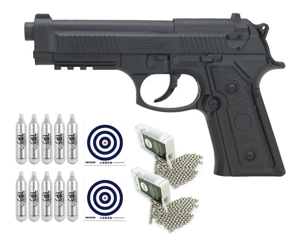 Pistola de Pressão CO2 Airguns CP92 Beretta M9 4.5mm + Co2 + BBS + Alvos
