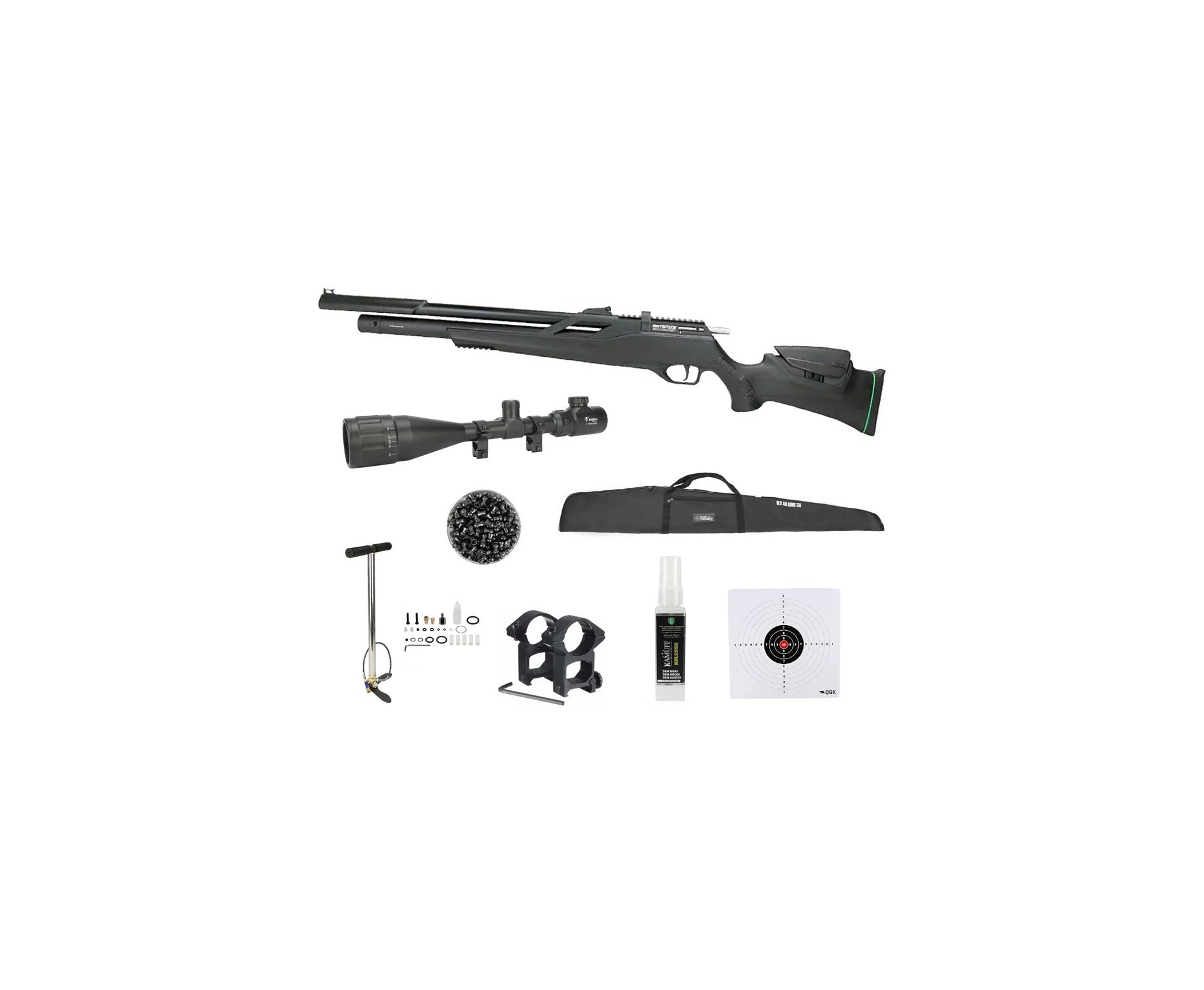Carabina de Pressão PCP Artemis T-REX 5.5mm com Válvula Reguladora - Fixxar + Bomba + Luneta 4-16x50 + Capa + Chumbinho + Kamuff + Alvos