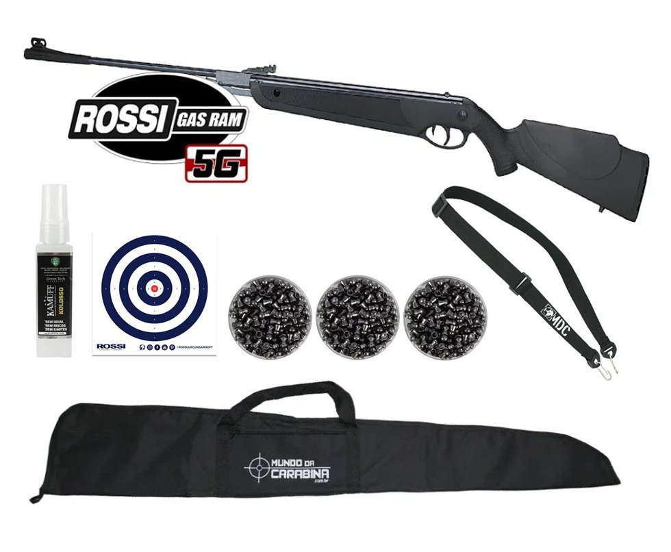 Carabina de Pressão Rossi Dione 5G Gás Ram 60kg 5,5mm + Bandoleira + 03 Caixas de chumbinho + Alvos + Capa + Kamuff