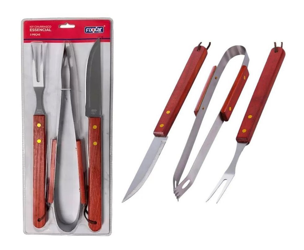 Kit Churrasco Inox 3 Pcs Essencial UD 3701 - Fixxar