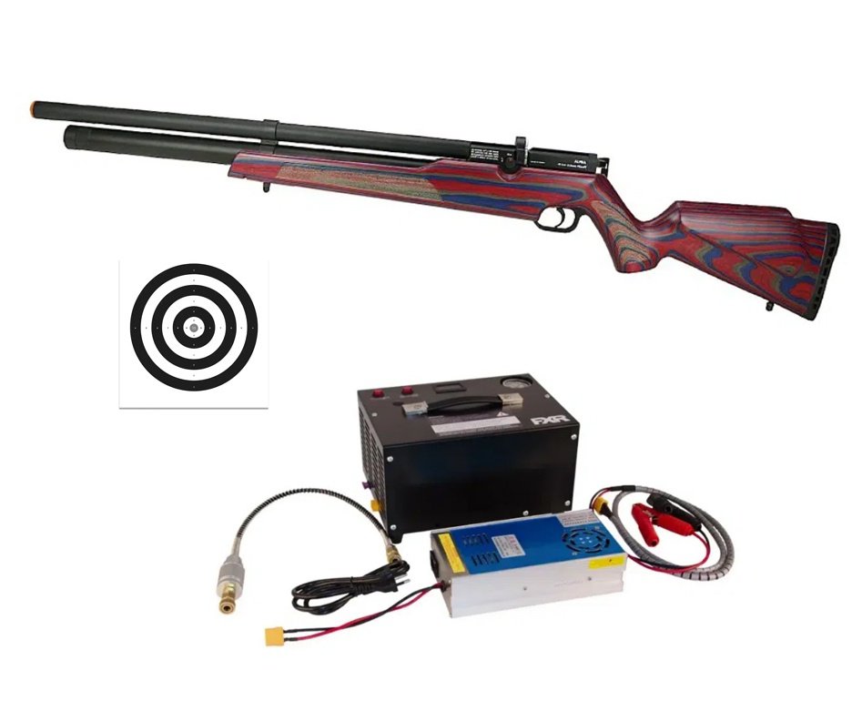 Carabina de Pressão PCP Alpha Laminate Stock 5,5mm + Compressor Portátil 300 BAR Trivolt