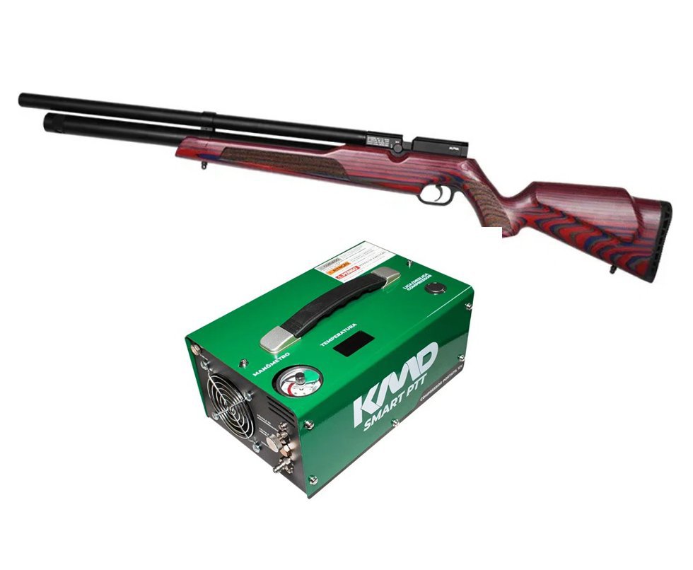 Carabina de Pressão PCP Alpha Laminate Stock 5,5mm + Compressor Portátil 300 BAR - KMD