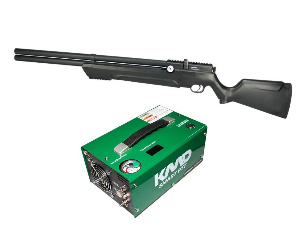 Carabina De Pressão Pcp Leviathan PS-R2 5.5mm 10 Tiros Black Com Válvula Potencia + Compressor Portátil 300 BAR - KMD