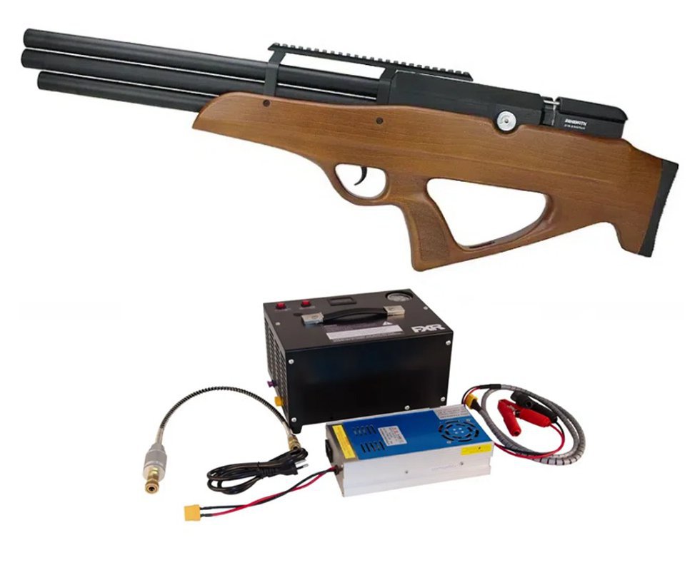 Carabina de Pressão PCP Behemoth PS-R3-SF 5,5mm Wood + Compressor Portátil 300 BAR